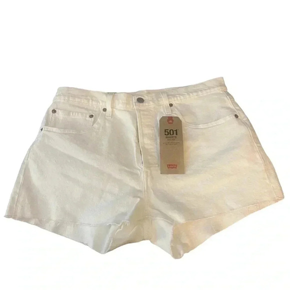New Levi’s 501 High Rise White Button Fly Cut Off Shorts - Picture 2 of 7